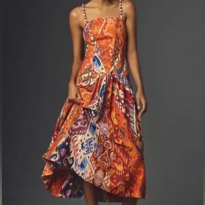 FARM Rio Vibrant Orange and Blue Midi Dress Worn Once.